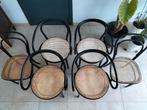 Set van 6 zwarte Thonet stoelen (nr.208 en nr.14), Enlèvement, Osier ou Rotin, Thonet stoelen, Noir