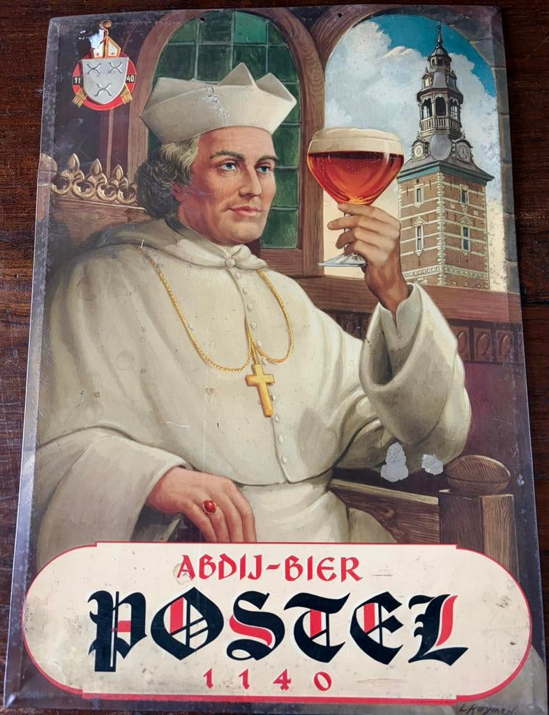 Postel Abdijbier, Ophalen of Verzenden, Gebruikt, Reclamebord, Plaat of Schild, Overige merken