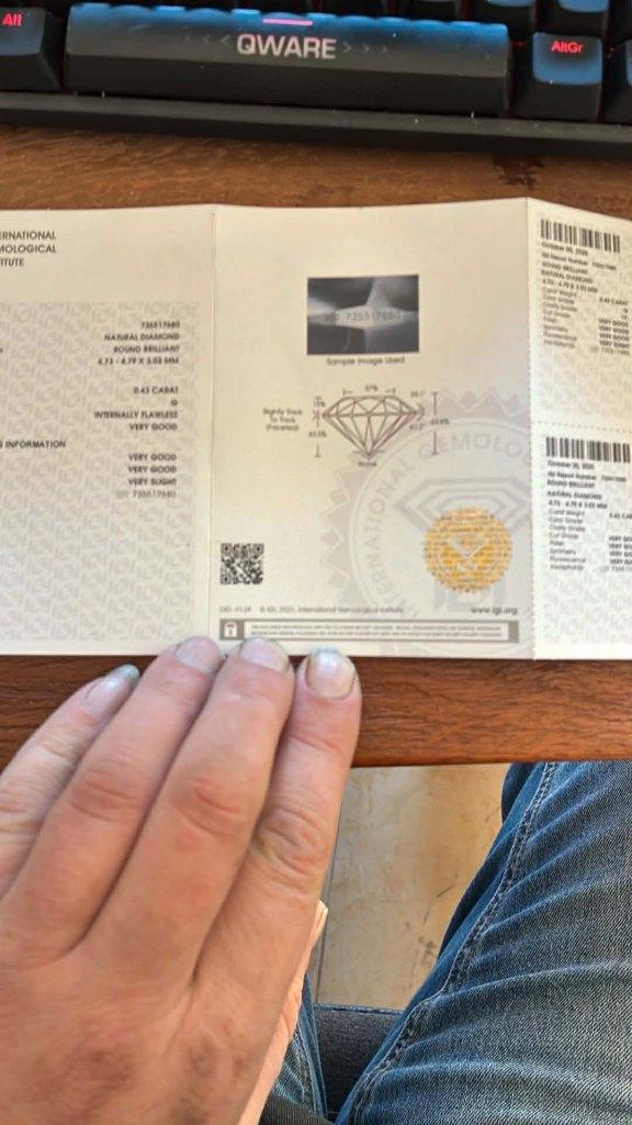 Diamand 0,43 carat natuurlijk en IGI rapportkaart, Divers, Divers Autre, Neuf, Enlèvement ou Envoi
