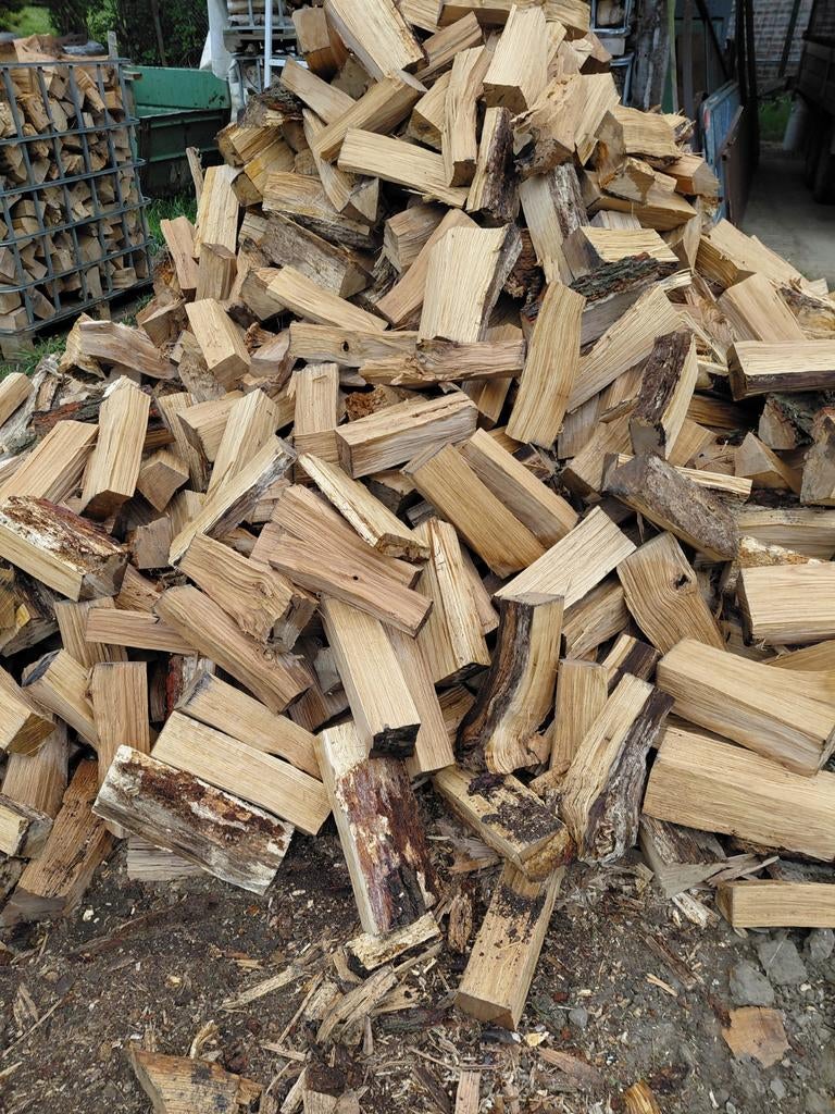 Halfdroog brandhout eik, 6 m³ of meer, Ophalen, Eikenhout, Stammen