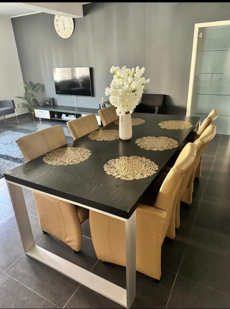 Zwarte eettafel + Grijze hoekbank + Zwarte bank +  Bed, Huis en Inrichting, Ophalen