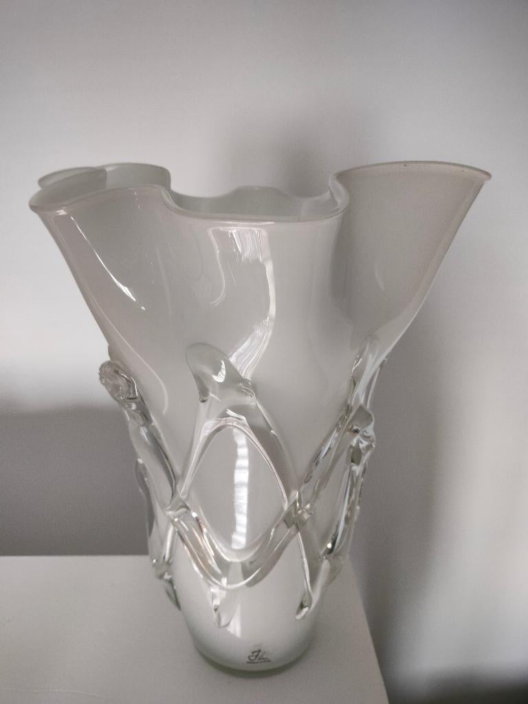 Gewaaierde glazen vaas, Moins de 50 cm, Enlèvement ou Envoi, Comme neuf, Verre