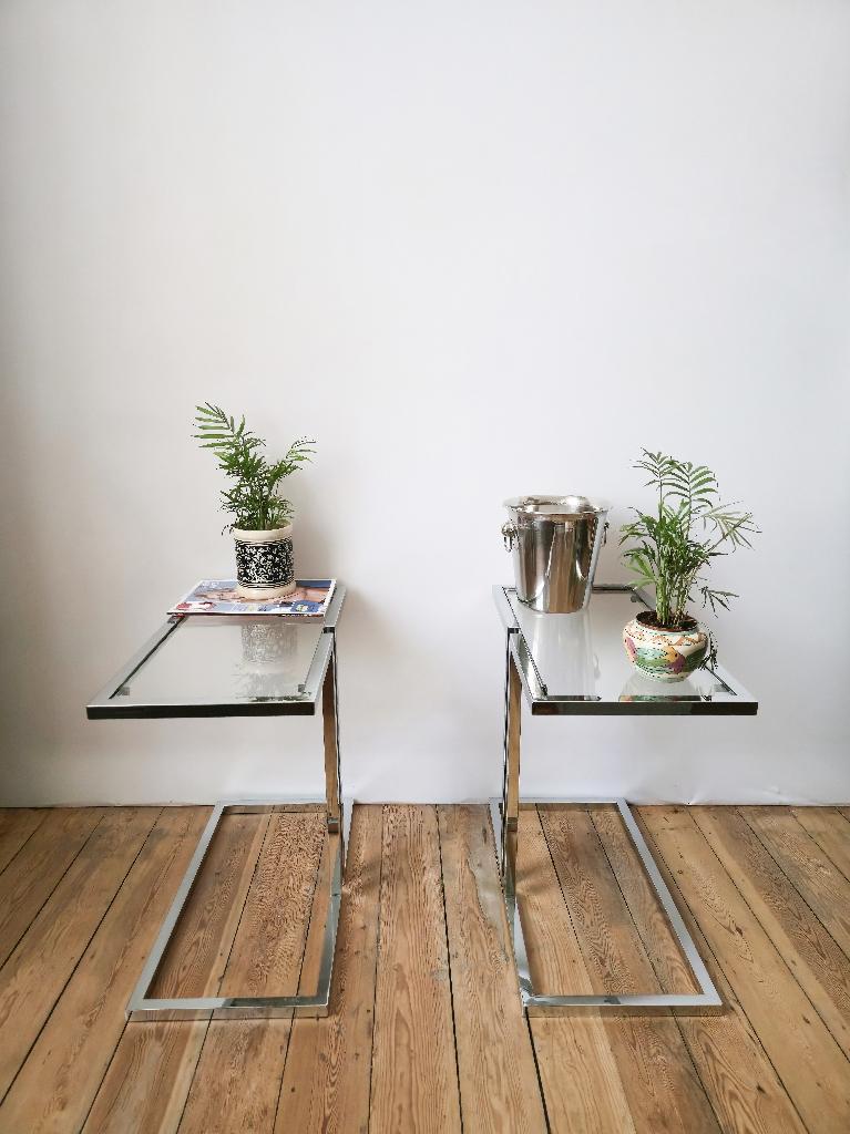 Paire de tables d'appoint Vintage chrome & verre - 1960-1970, Collections, Enlèvement ou Envoi, Maison et Meubles