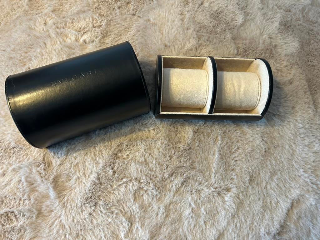 Étui à double montre original Bulgari — Cuir noir, Enlèvement ou Envoi