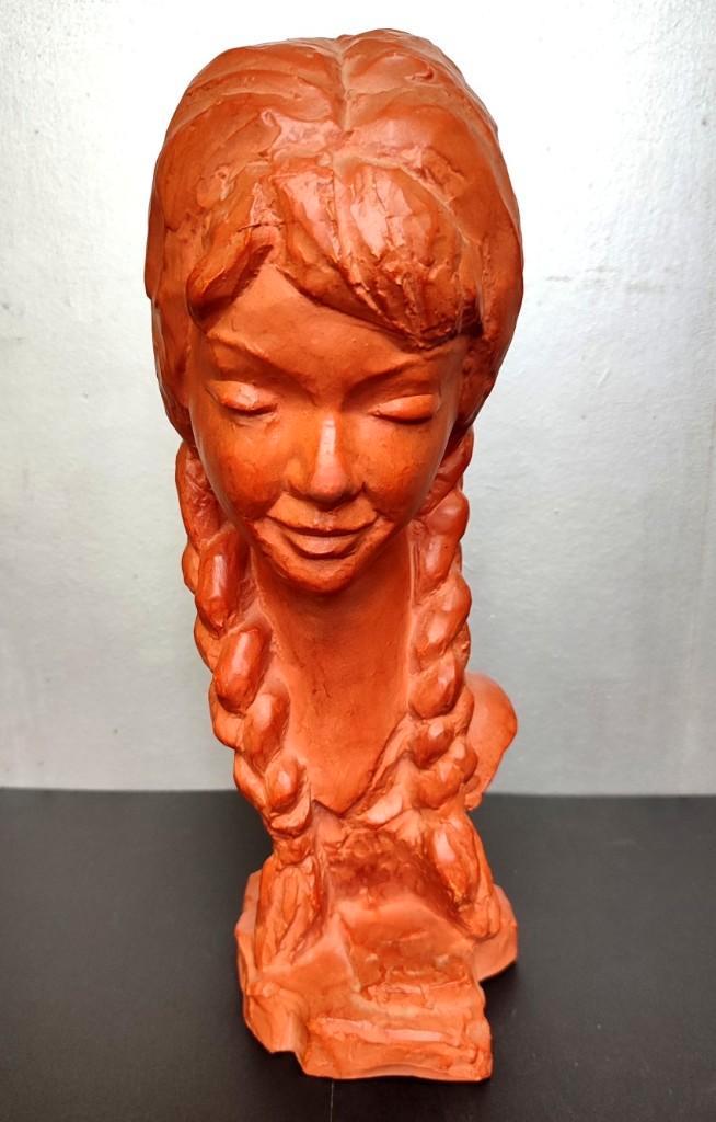 Terracotta meisjeshoofd van Paul Sersté (1910-2000), Antiquités & Art, Art | Sculptures & Bois, Statue, Steen of Keramiek, Femme