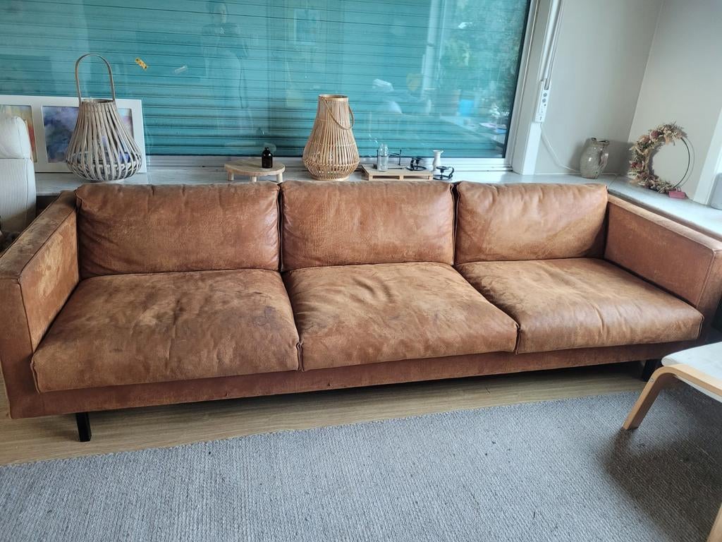 Zetel leather look driezit camel kleur, Huis en Inrichting, Zetels | Complete zithoeken, Stof, Ophalen
