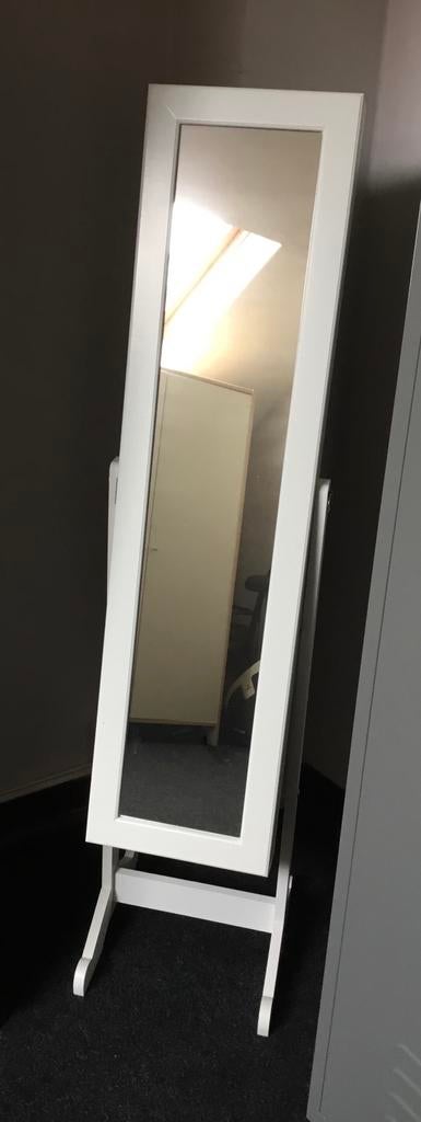 Staande juwelenkast in wit hout met spiegel, Ophalen, Nieuw, Rechthoekig