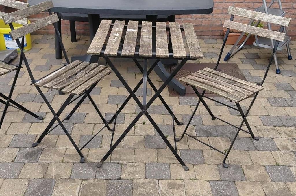 terrastafeltje + 2 stoelen metaal, Enlèvement, Utilisé, Métal