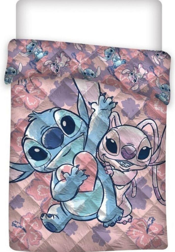 Stitch en Angel Bedsprei Gewatteerd - 140x200 - Roze, Kinderen en Baby's, Kinderkamer | Beddengoed, Nieuw, Deken of Dekbed, Roze