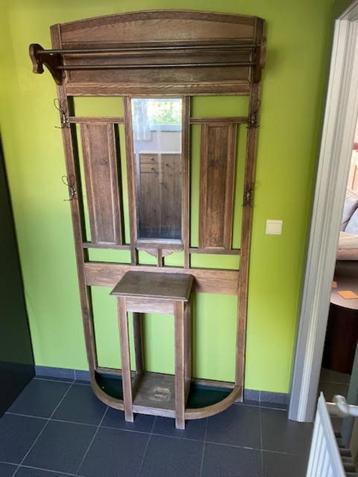 Staande antieke kapstok met opbergvak en spiegel, Enlèvement, Utilisé, 200 cm ou plus, Bois