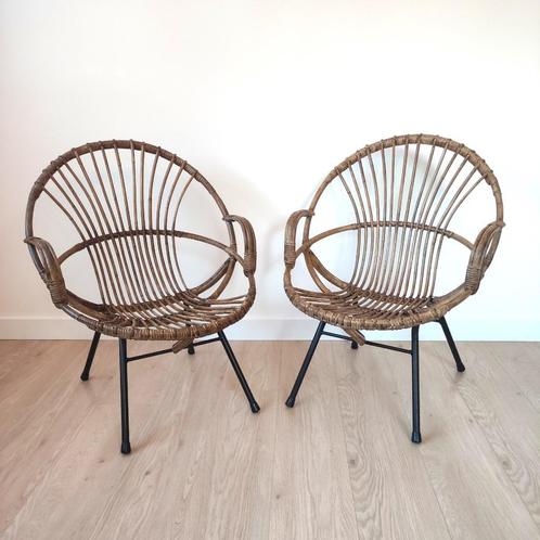 Lot de 2 chaises vintage en rotin, Jardin & Terrasse, Ensembles de jardin, Utilisé, Rotin, Enlèvement