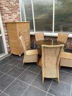 Veranda set 5 stoelen + tafel + kast + bijzettafel, Tuin en Terras, Ophalen