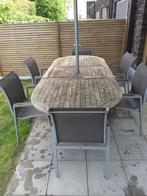Table de jardin + 6 chaises + base en fer et parasol, Jardin & Terrasse, Comme neuf, Enlèvement