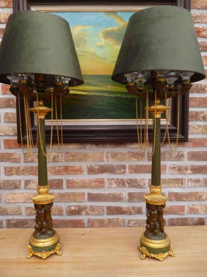 Paire De Candélabres En Bronze Doré Epoque Début XIX, Antiek en Kunst, Antiek | Kandelaars, Koper of Brons, Ophalen of Verzenden