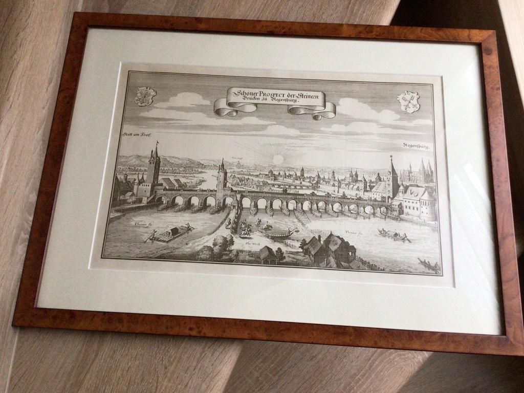Cadre avec pont de pierre et Regensburg, Antiquités & Art, Art | Dessins & Photographie, Enlèvement