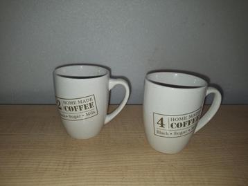 2 kopjes mokken home made coffee, Enlèvement ou Envoi, Comme neuf, Tasse(s) et/ou soucoupe(s)