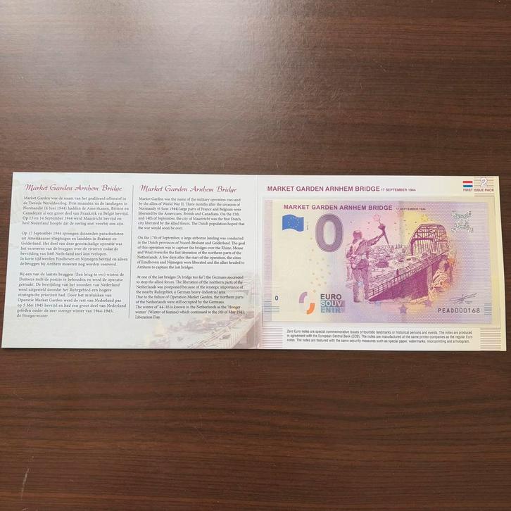 0 Euro souvenir biljet Market Garden Arnhem Bridge, Postzegels en Munten, Bankbiljetten | Europa | Eurobiljetten, Setje, Ophalen of Verzenden