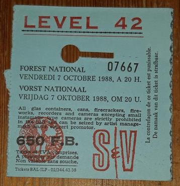 Level 42 concertticket Vorst Nationaal 1988 billet concert