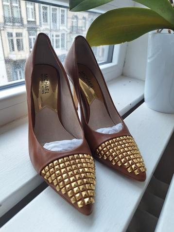 Michael Kors heels brown leather gold studded size 36.5