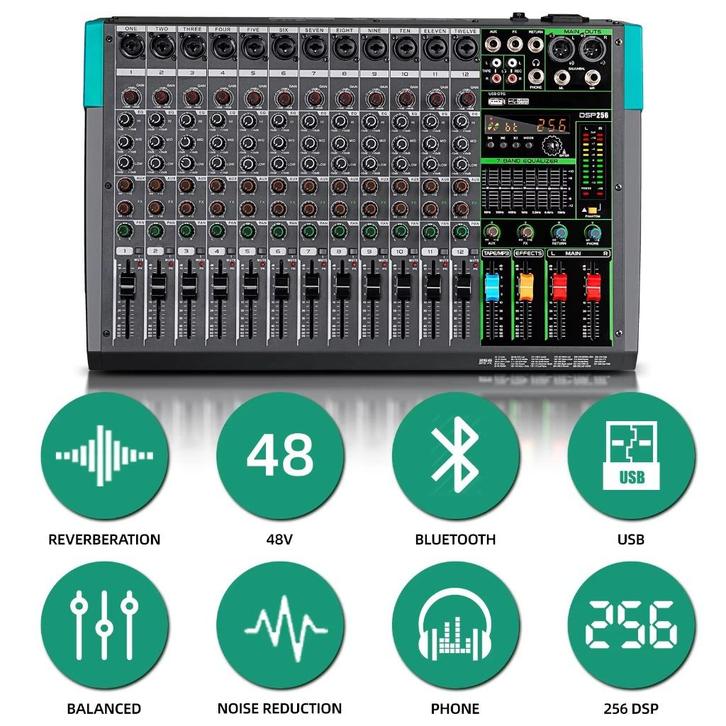 Nieuwe First Class Professionele Audio Mixer 12 Kanaals met, Audio, Tv en Foto, Karaoke-apparatuur, Nieuw, Mixer, Ophalen of Verzenden