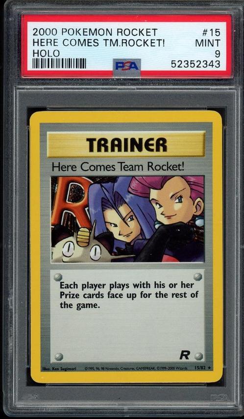 Here Comes Team Rocket! Holo PSA 9 - 15/82 - Team Rocket, Hobby en Vrije tijd, Verzamelkaartspellen | Pokémon, Zo goed als nieuw