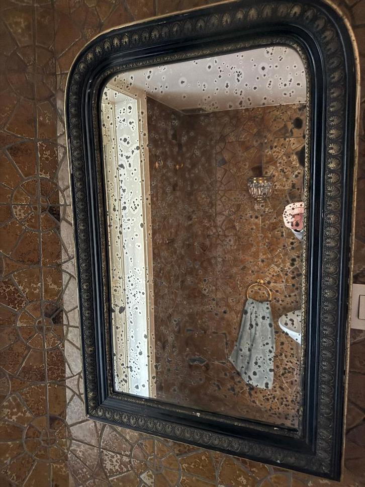 Vintage spiegel met patina, Antiek en Kunst, Antiek | Spiegels, Rechthoekig, Ophalen