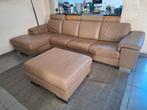beige lederen zetel, Huis en Inrichting, Ophalen, Gebruikt