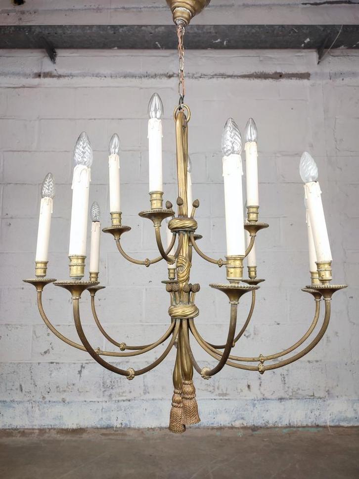 Grote bronzen Louis XVI luster, Antiek en Kunst, Antiek | Verlichting, Ophalen
