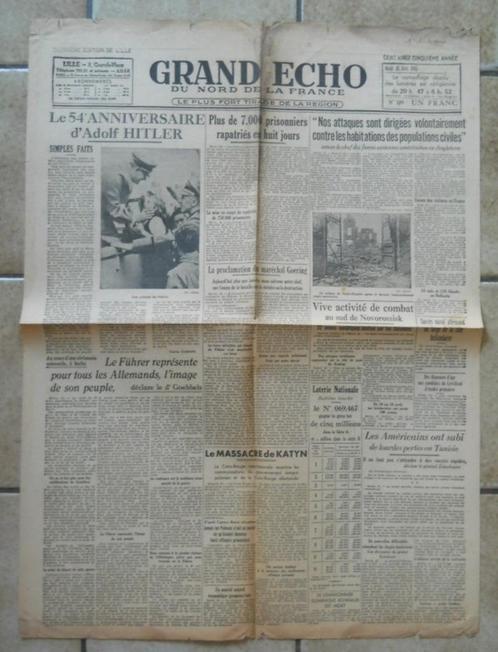Grand Echo du Nord de la France, journal du 20 avril 1943, Livres, Guerre & Militaire, Enlèvement ou Envoi