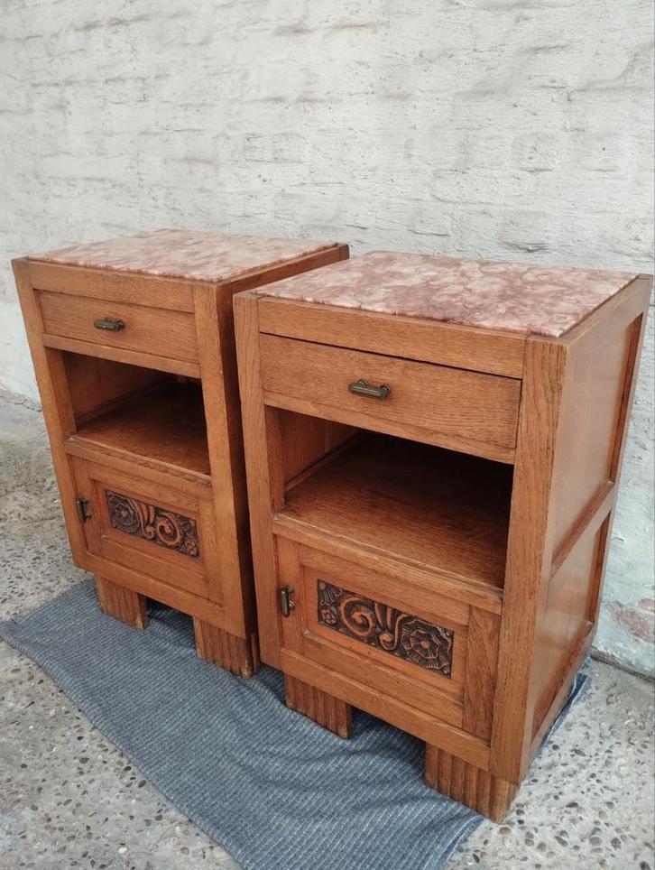 Zware art deco nachtkastjes met roze marmer...0478028005, Huis en Inrichting, Slaapkamer | Nachtkastjes, Zo goed als nieuw, Ophalen of Verzenden