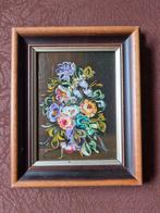 Minischilderijtje: "Fijn afgewerkte bloemen in een pot"., Antiek en Kunst, Ophalen of Verzenden
