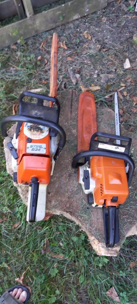 twee Stihl kettingzagen 034 en MS 170, Tuin en Terras, Hand-tuingereedschap, Gebruikt, Ophalen