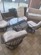 Rotan draaikuipen + ronde tafel met glazen blad, Ophalen, Rotan