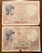 2 x Bankbiljet 5 frank Frankrijk, Ophalen of Verzenden, Setje