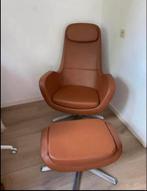 Lederen fauteuil met voetenbank, Huis en Inrichting, Ophalen, Zo goed als nieuw