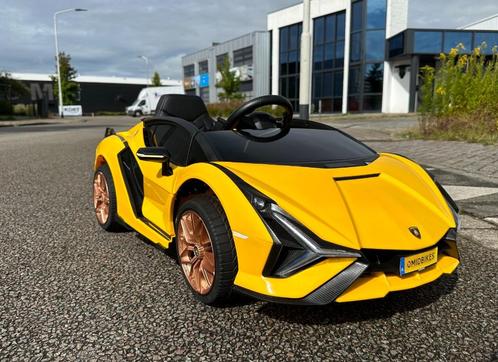 Lamborghini SIAN geel 12V – Afst – Leder – Rubberband, Kinderen en Baby's, Speelgoed | Buiten | Voertuigen en Loopfietsen, Nieuw