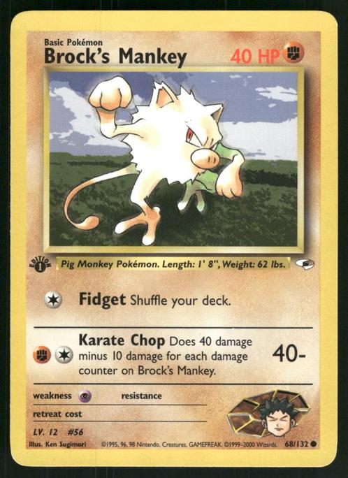 Brock's Mankey 68/132 - Gym Heroes (1st edition) (NM), Hobby en Vrije tijd, Verzamelkaartspellen | Pokémon, Gebruikt, Verzenden