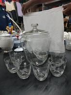 Service à Sangria en verre 6 tasses et bol à couvercle + lou, Service complet, Comme neuf, Verre, Enlèvement