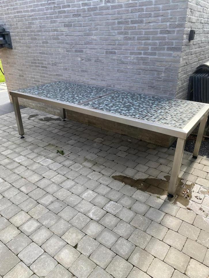 INOX tuintafel met mozaïk, Tuin en Terras, Tuintafels, Gebruikt, Rechthoekig, Rvs, Ophalen
