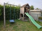 Houten speelhuis met schommels en glijbaan, Kinderen en Baby's, Speelgoed | Buiten | Speeltoestellen, Ophalen, Gebruikt, Glijbaan