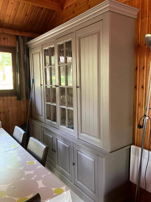 Grijs/taupe houten eetset, Huis en Inrichting, Complete eetkamers, Zo goed als nieuw, 4 tot 6 stoelen, Ophalen