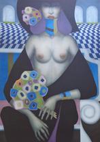 JEF VAN TUERENHOUT / HALFNAAKTE VROUW / ZEEFDRUK / 80x60cm, Ophalen of Verzenden