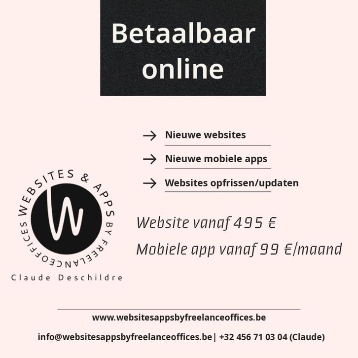 Betaalbare website, webshop, mobiele app, Diensten en Vakmensen, Webdesigners en Hosting, Domeinregistratie, Webdesign, Website Bouw