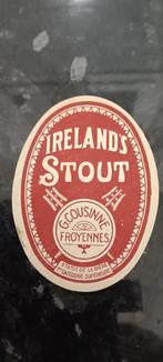 Oud bieretiket Ireland's stout br Cousinne  Froyennes, Collections, Enlèvement ou Envoi, Comme neuf