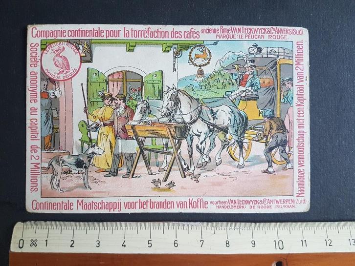 Chromo De Roode Pelikaan Koffie Van Leckwyck  Antwerpen Post, Verzamelen, Foto's en Prenten, Gebruikt, Prent, Dier, Voor 1940