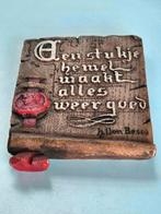 Oud gipsen wandbord met spreuk, Ophalen of Verzenden