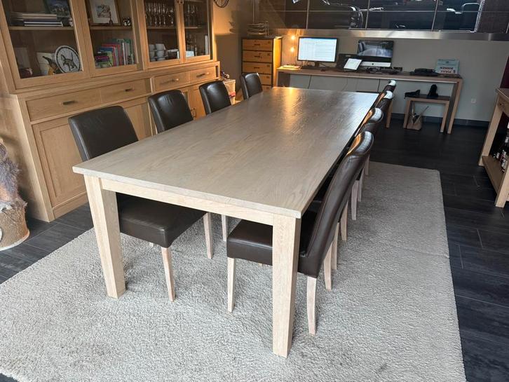Eiken tafel (1,10 x 2,70m) met/zonder stoelen (8), Huis en Inrichting, Tafels | Eettafels, Gebruikt, 100 tot 150 cm, 200 cm of meer