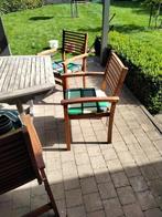 tuintafel met stoelen en kussens, Tuin en Terras, Ophalen, 4 zitplaatsen, Hardhout, Zo goed als nieuw