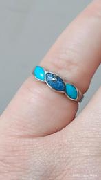 Oude sterling zilveren ring met turkoois en lapis lazu, Ophalen of Verzenden, Met edelsteen, Dame, Zilver