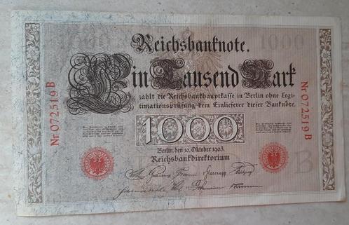 Billet Reichsbanknote 1000 mark 1903 cachet rouge à 6 chiffr, Timbres & Monnaies, Billets de banque | Europe | Billets non-euro